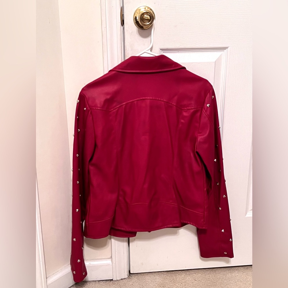 Leather Spike Studded Red Leather Jacket - Picture 6 of 10